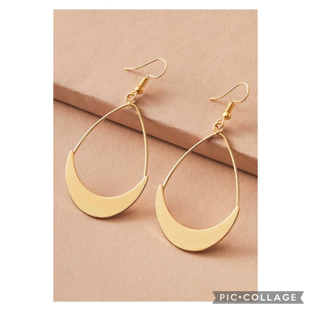 Gold moon hoop dangle earrings